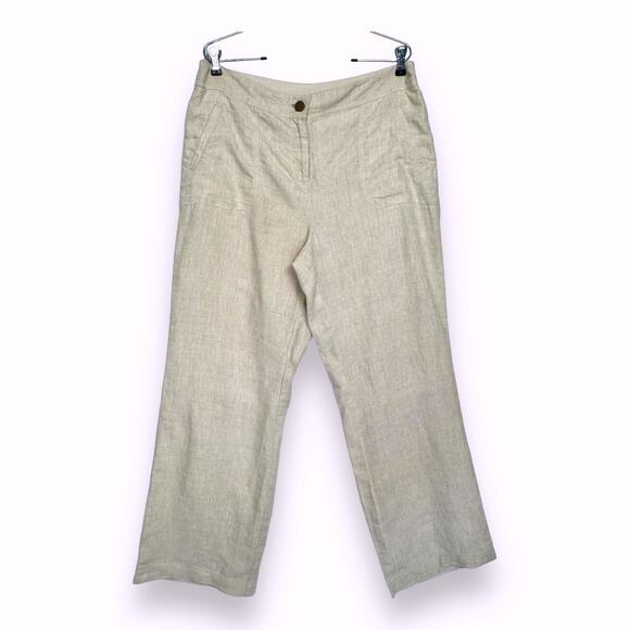 Chicos Linen High Rise Wide Leg Pants Size 2/L Oatmeal Pockets Coastal Lagenlook - Picture 3 of 12